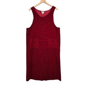 Vntg Maren Womens 12 Jumper Maxi Dress Burgundy Moleskin Button Sides Pockets